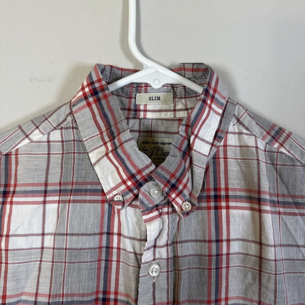 J.Crew Shirt Mens Small Red Blue Plaid Check Slim Button Down Long Sleeve